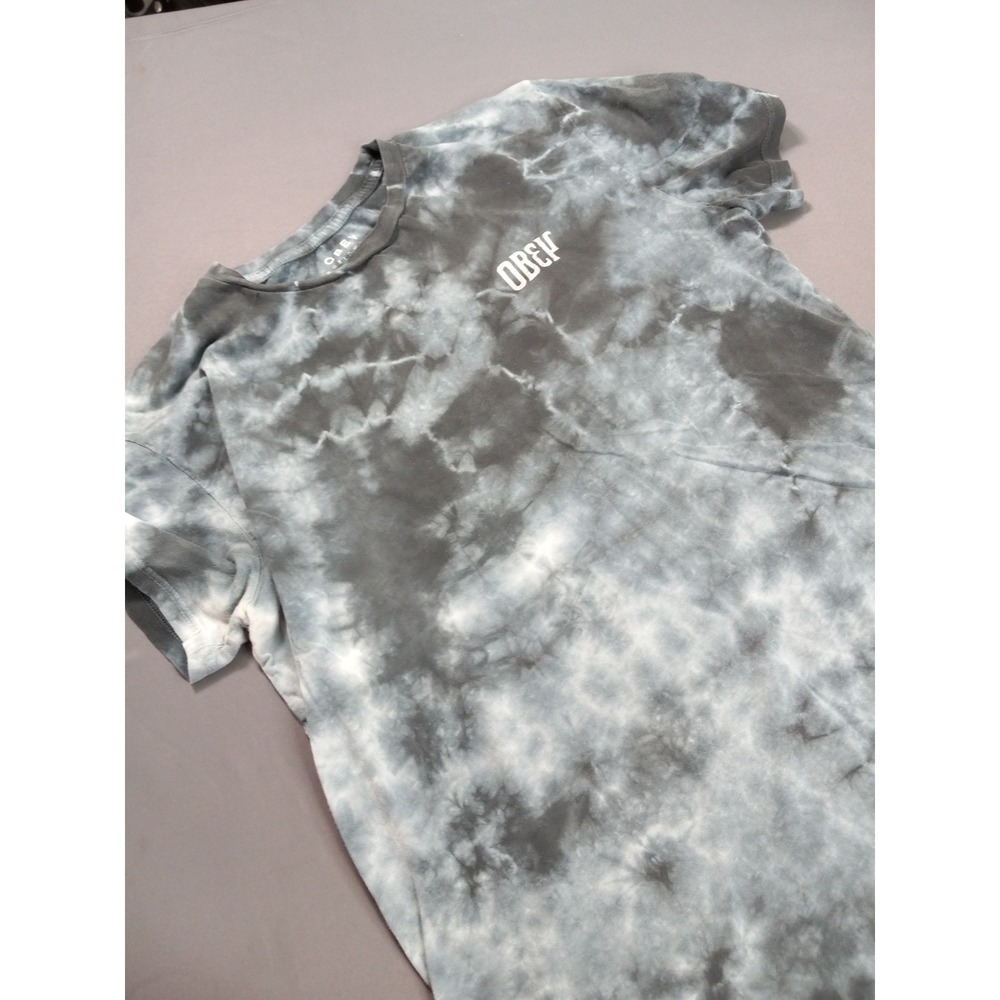 OBEY Womens T-Shirt Gray Tie Dye Graphic Back Art Bohemian Retro Casual Size M